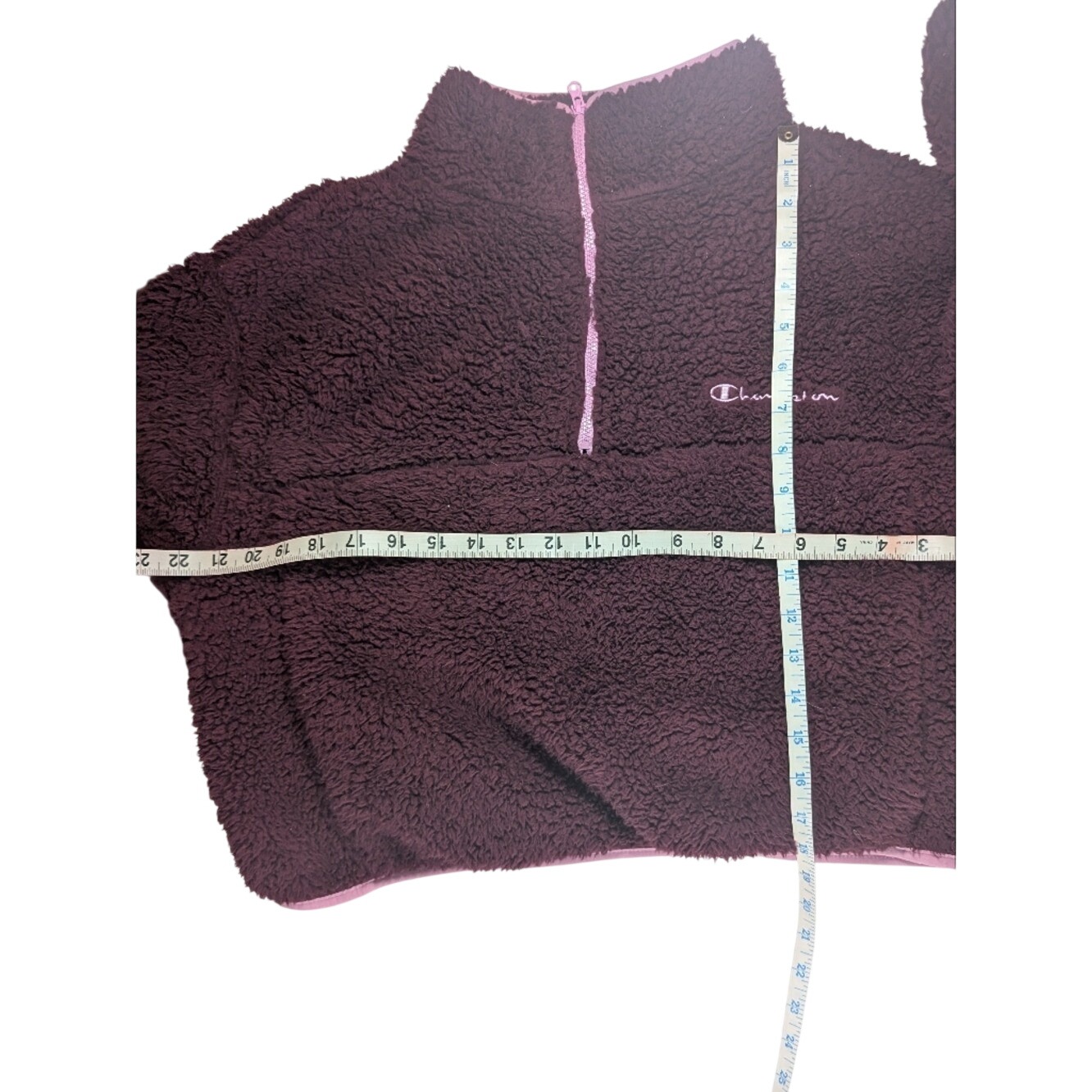 Champion Sherpa Fleece Pullover Women L Burgundy Quarter Zip Cropped Sweatshirt — image 7 of 7